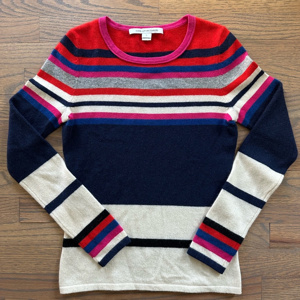 Diane Von Furstenberg 100% Cashmere- Colorful Striped Sweater